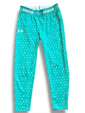 Under Armour Leggings Girls L Large Multi Cropped HeatGear Waistband Logo Pants